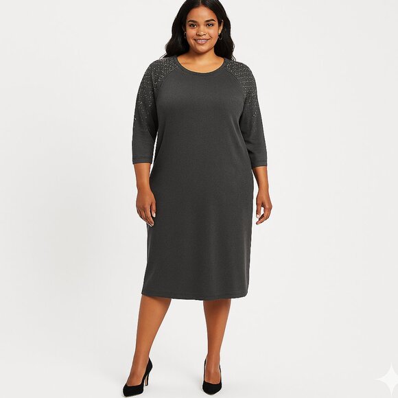 Calvin Klein Charcoal Studded Sweater Dress Size 2X Sleek and Subtle Sparkle - Picture 1 of 6